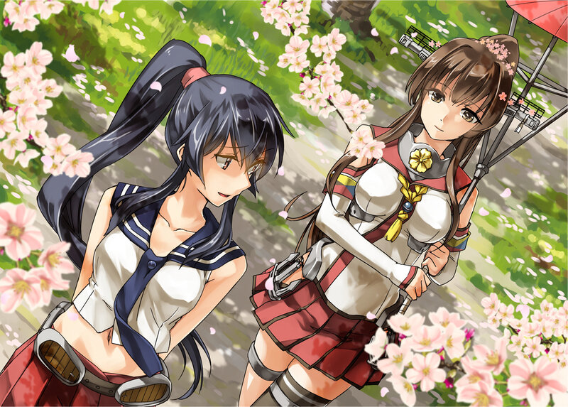 Two Anime Girls in Garden — Pink
