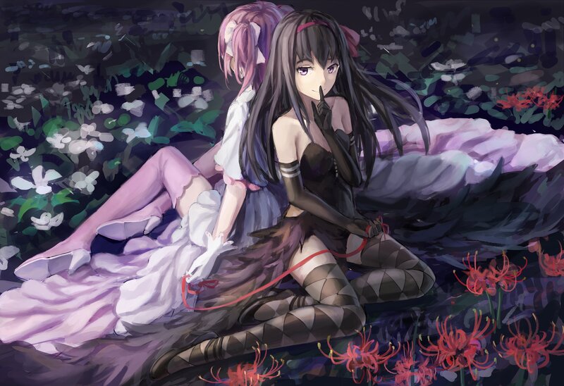 Two Anime Girls in Garden — Purple, Mysterious
