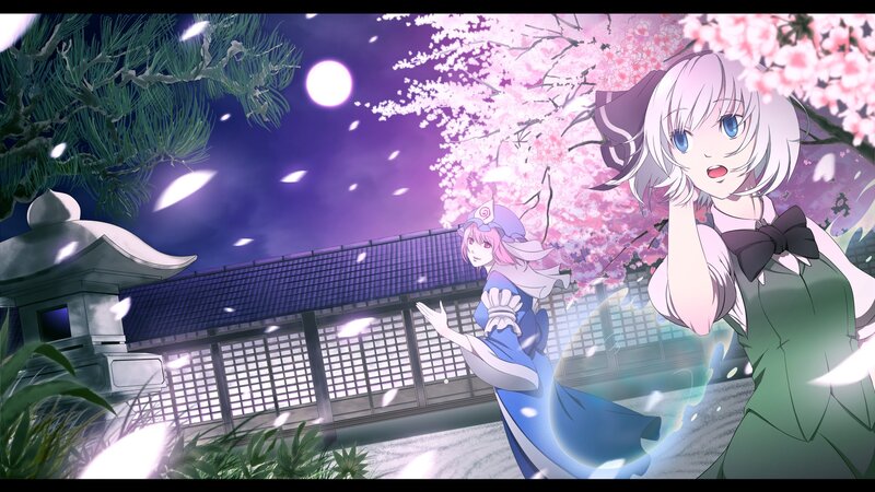 Two Anime Girls in Garden — Purple