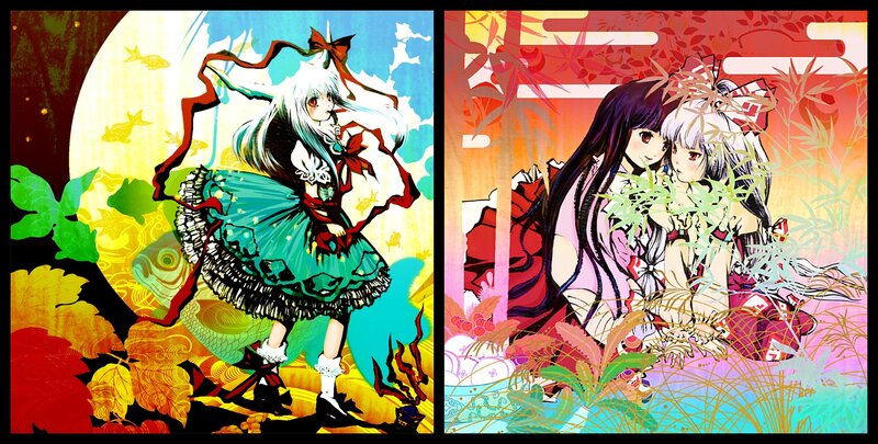 Two Anime Girls in Garden — Red, Vibrant