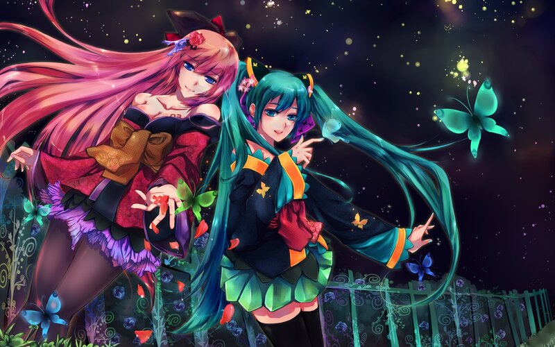 Two Anime Girls in Garden — Teal