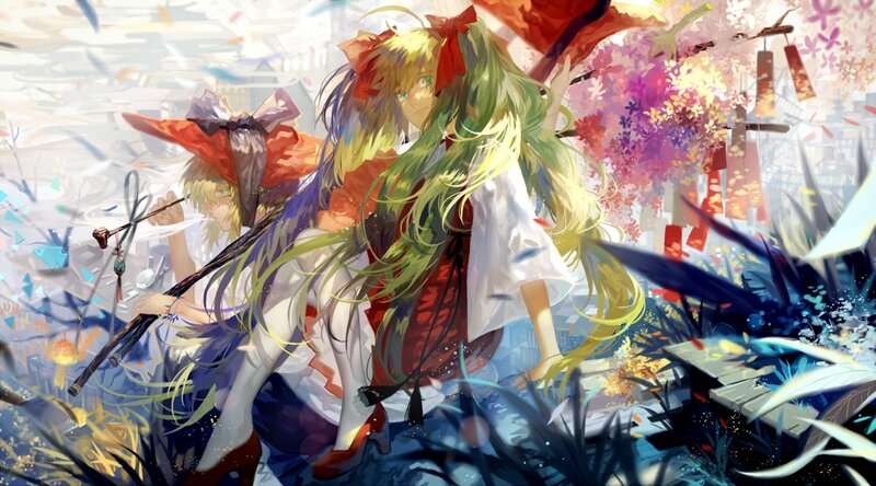 Two Anime Girls in Garden — White, Serene, Spring