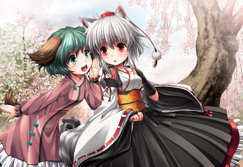 Two Anime Girls in Garden — White