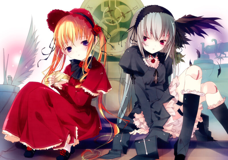 Two anime girls in gothic dresses