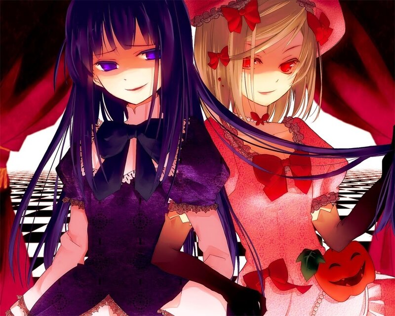 Two anime girls in gothic dresses