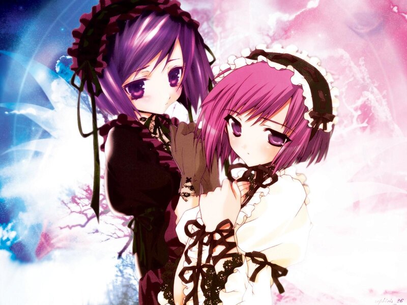 two anime girls in gothic dresses
