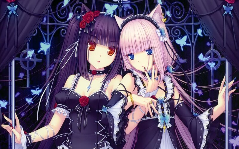 Two anime girls in gothic dresses