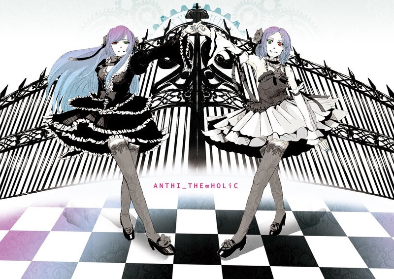 Two anime girls in gothic dresses