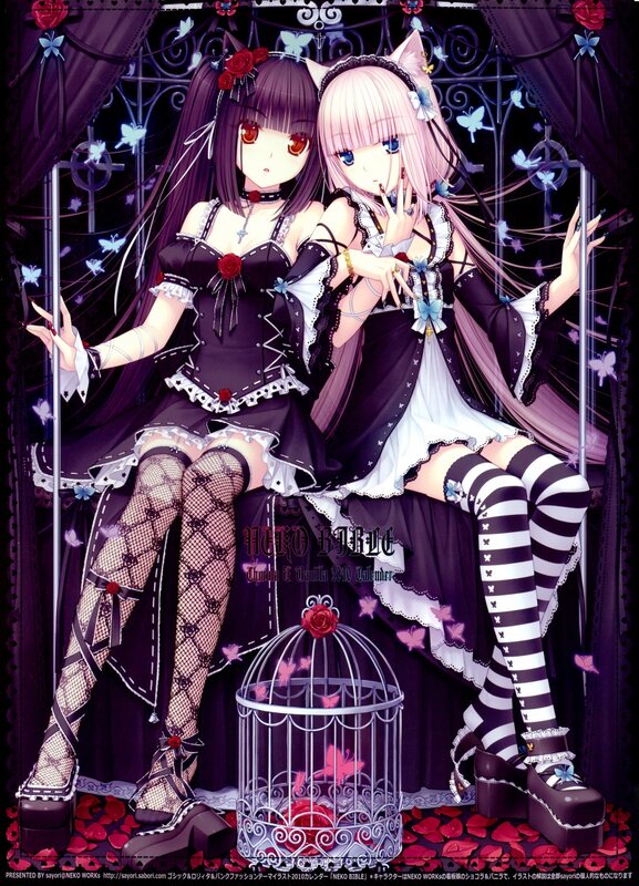 Two anime girls in gothic outfits