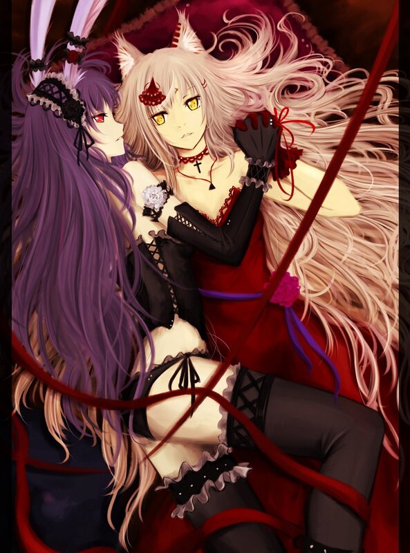 Two anime girls in gothic outfits