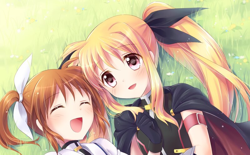 Two Anime Girls in Grass — Green