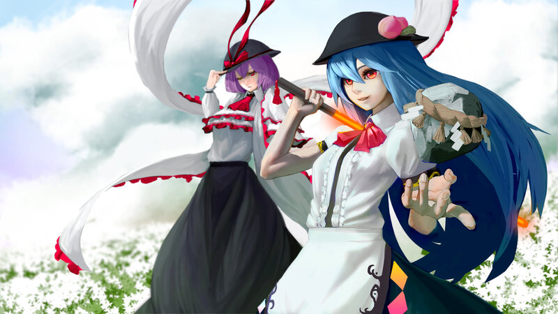 Two Anime Girls in Hats — Blue, Dramatic