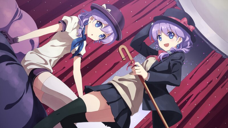 Two Anime Girls in Hats — Purple