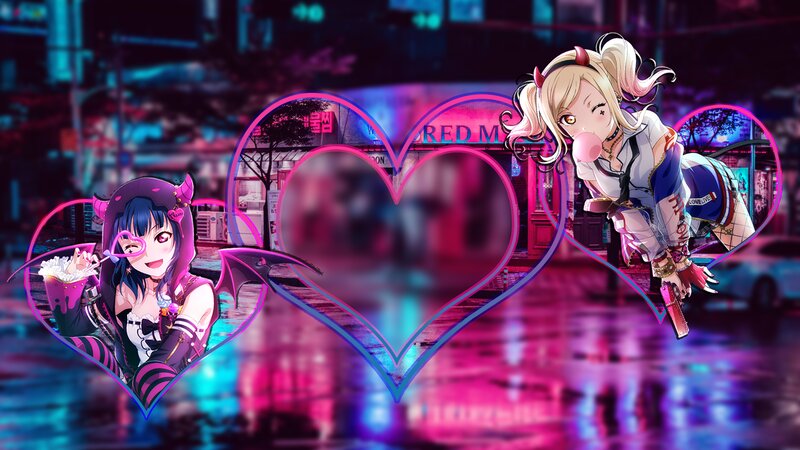 Two Anime Girls in Heart Frames