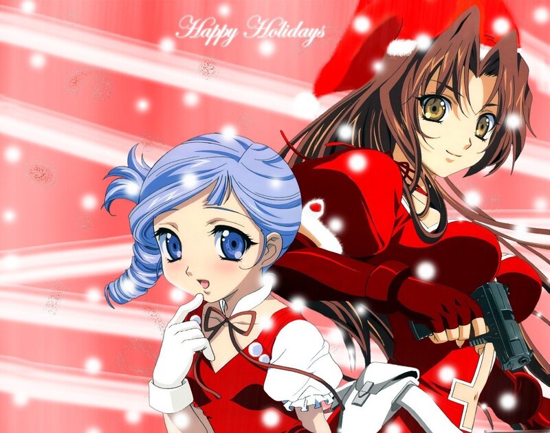 Two Anime Girls in Holiday Outfits — Red, Festive