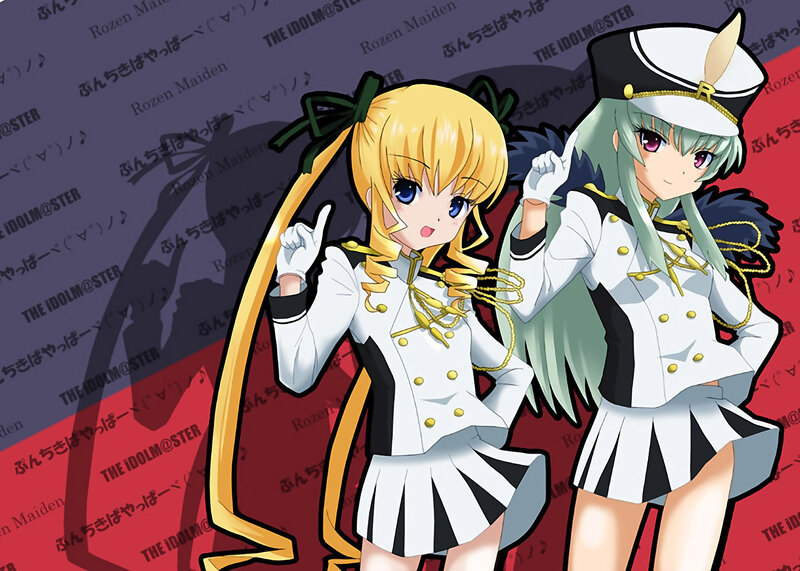 Two anime girls in idol uniforms