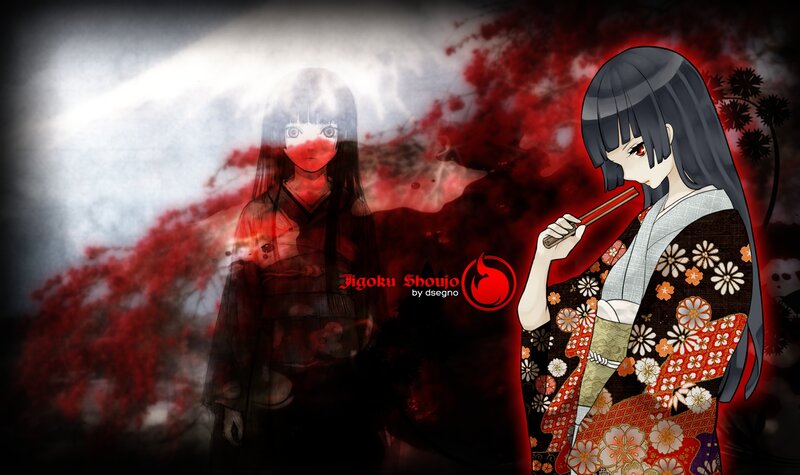 Two Anime Girls in Kimono — Black, Dramatic, Eerie