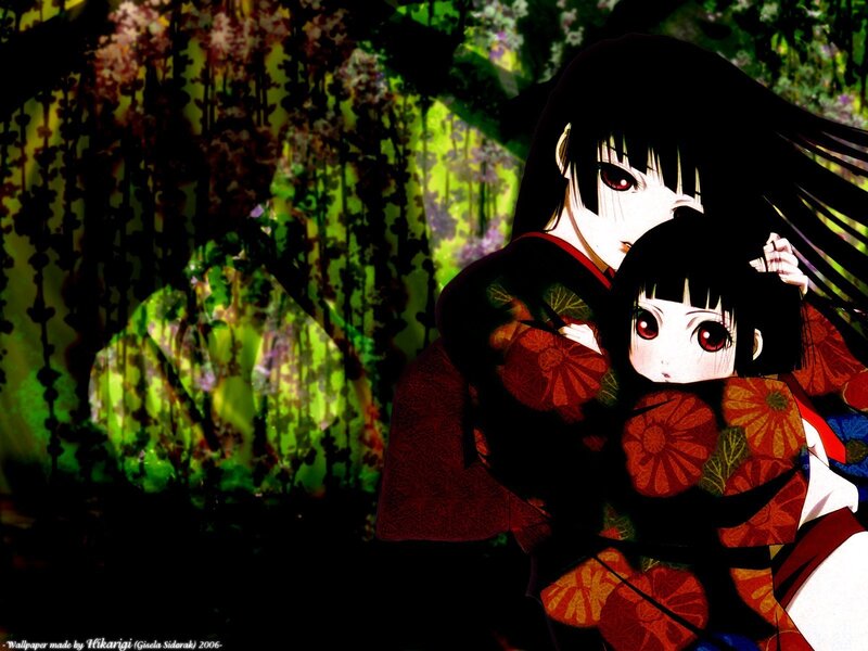 Two Anime Girls in Kimono — Black