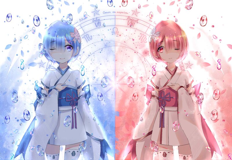 Two Anime Girls in Kimono — Blue, Serene