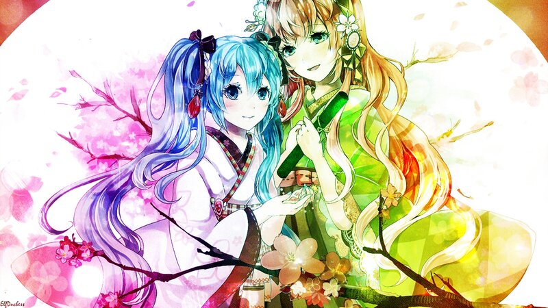 Two Anime Girls in Kimono — Blue