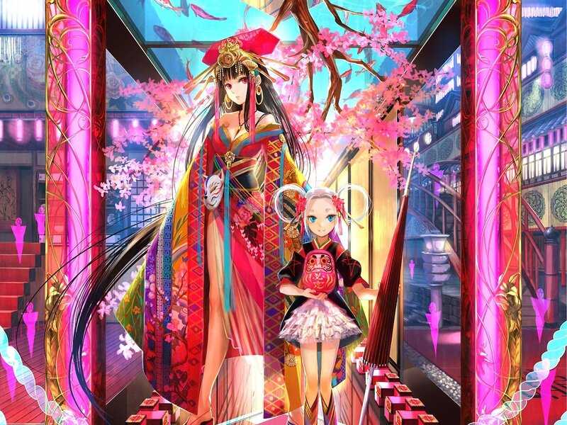 Two Anime Girls in Kimono — Pink