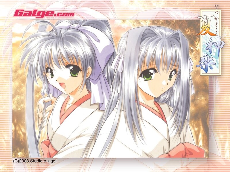 Two Anime Girls in Kimono — White, Serene, Sunset