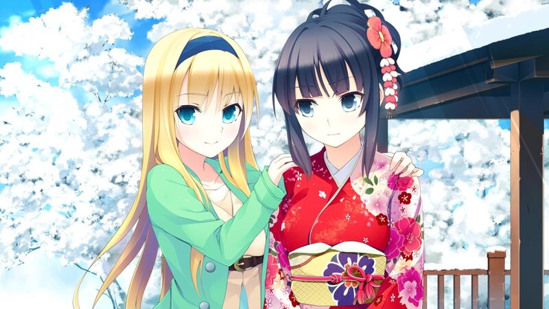 Two Anime Girls in Kimono — White, Serene