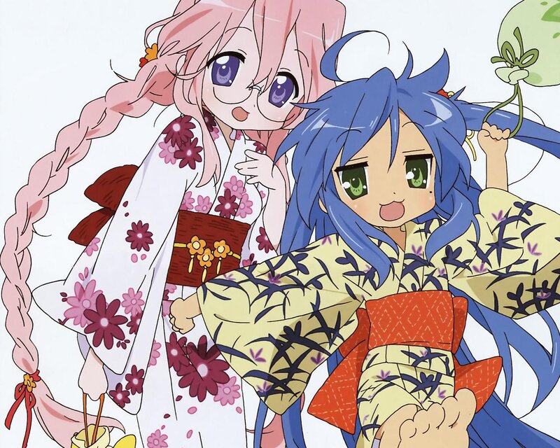 Two anime girls in kimonos