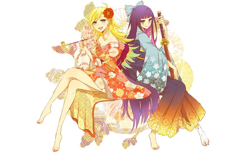Two anime girls in kimonos