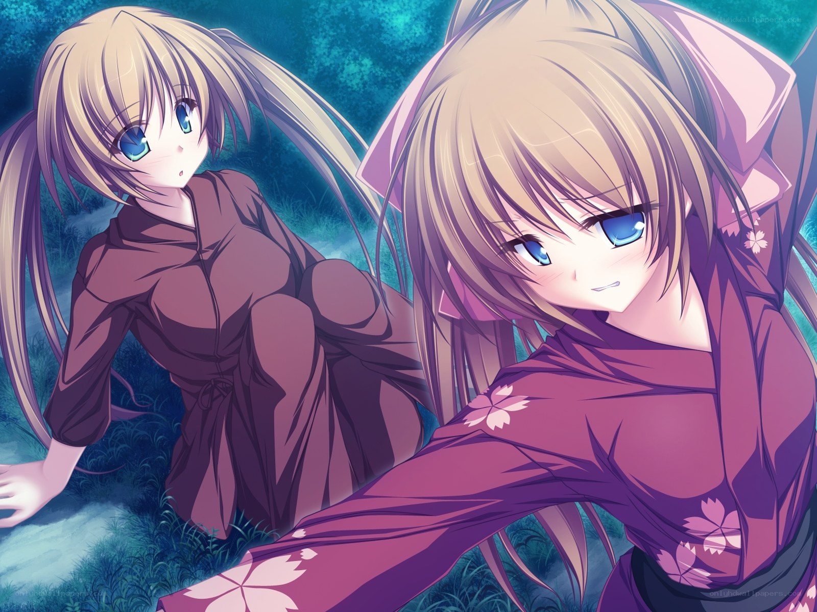 two anime girls in kimonos