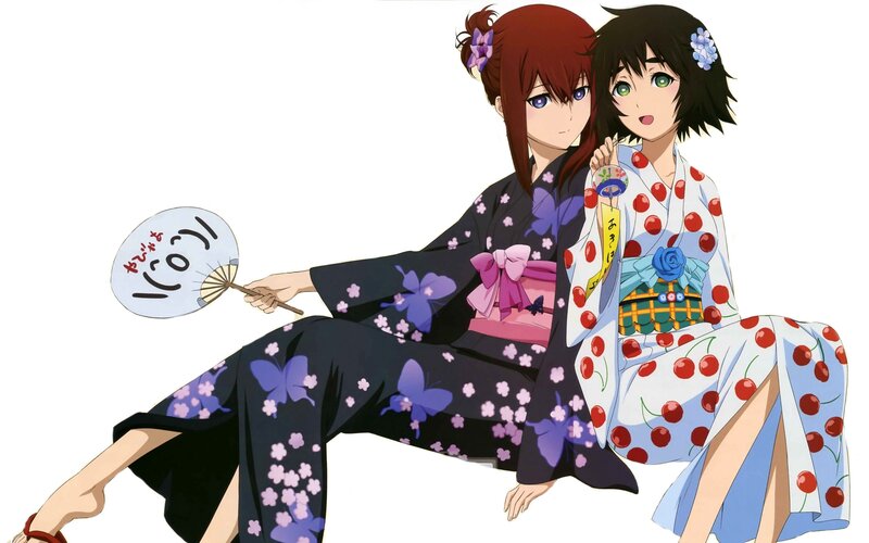 Two anime girls in kimonos