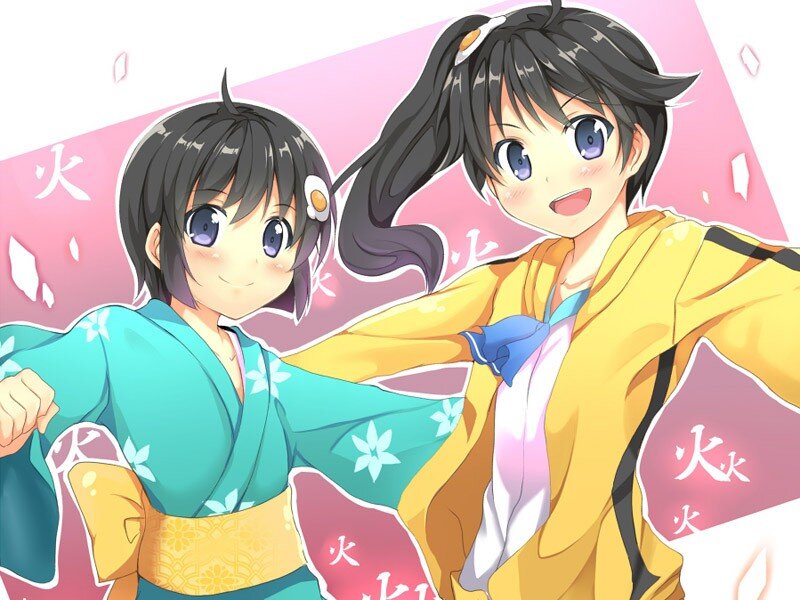 Two anime girls in kimonos