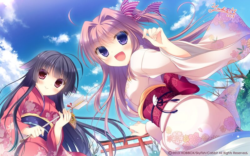 Two anime girls in kimonos