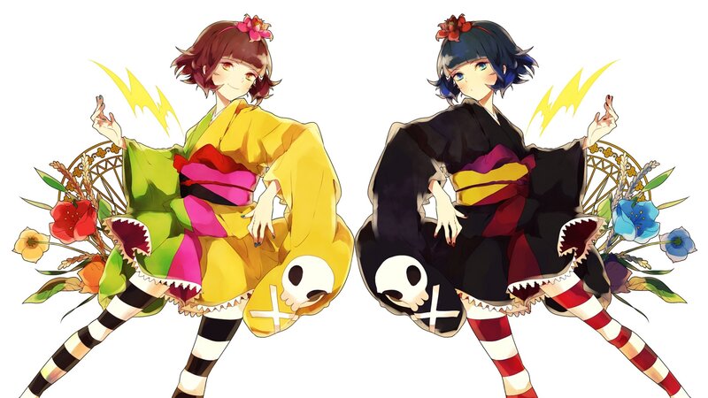 Two anime girls in kimonos