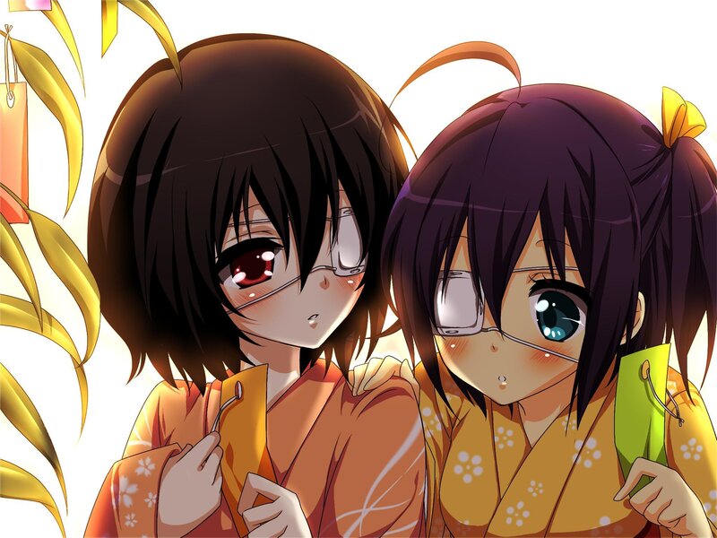 Two anime girls in kimonos