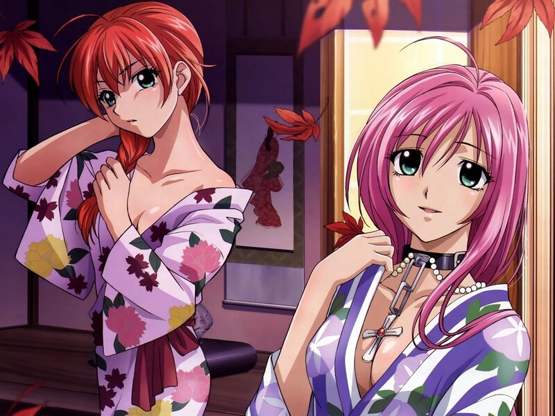 Two anime girls in kimonos