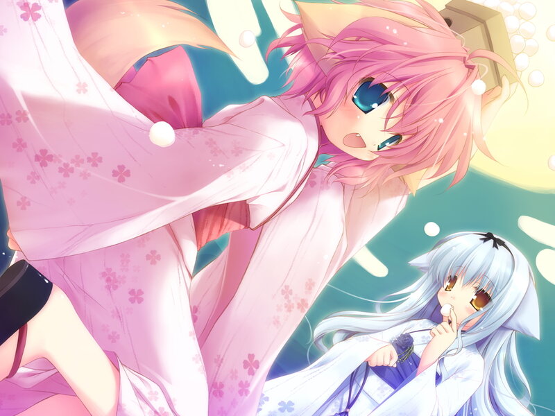 Two anime girls in kimonos