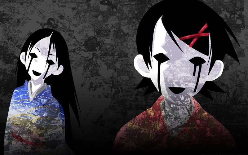 Two Anime Girls in Kimonos — Black