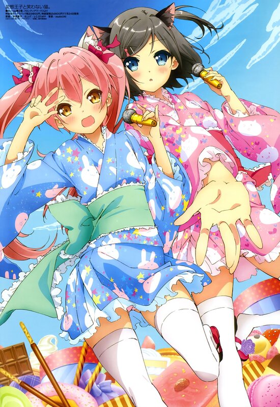 Two Anime Girls in Kimonos — Blue, Cheerful, Afternoon