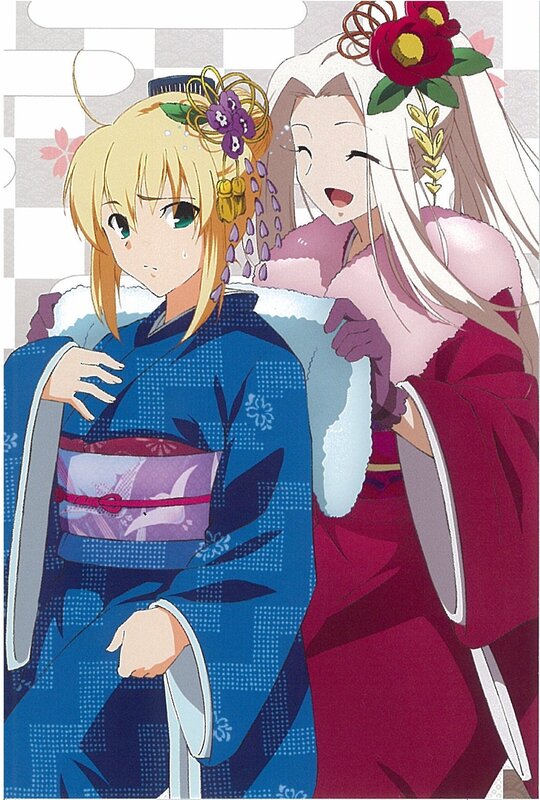 Two Anime Girls in Kimonos — Blue, Playful, Kimono