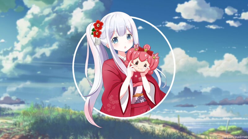 Two Anime Girls in Kimonos — Blue, Serene, Afternoon, Kimono