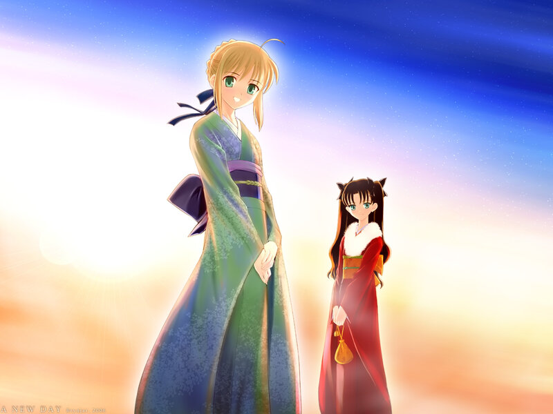 Two Anime Girls in Kimonos — Blue