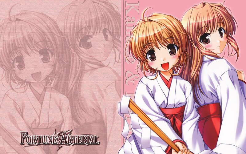 Two Anime Girls in Kimonos — Pink, Cheerful, Swords, Shadows