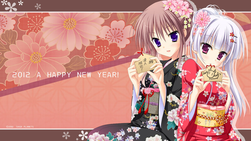 Two Anime Girls in Kimonos — Pink, Festive, Spring