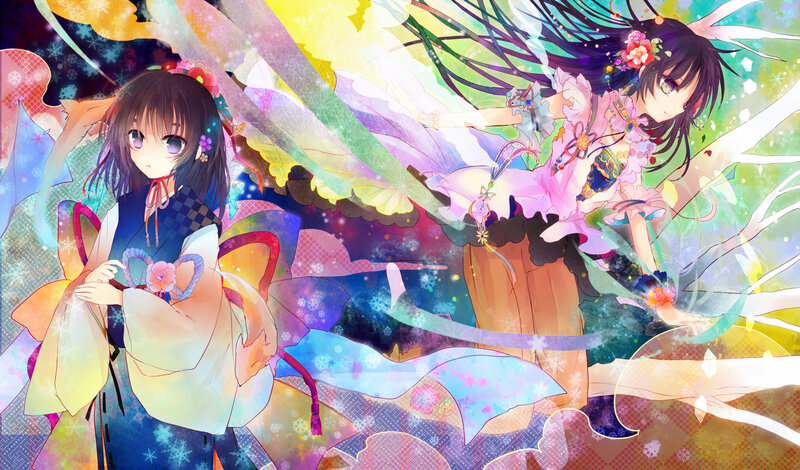 Two Anime Girls in Kimonos — Purple, Dreamy