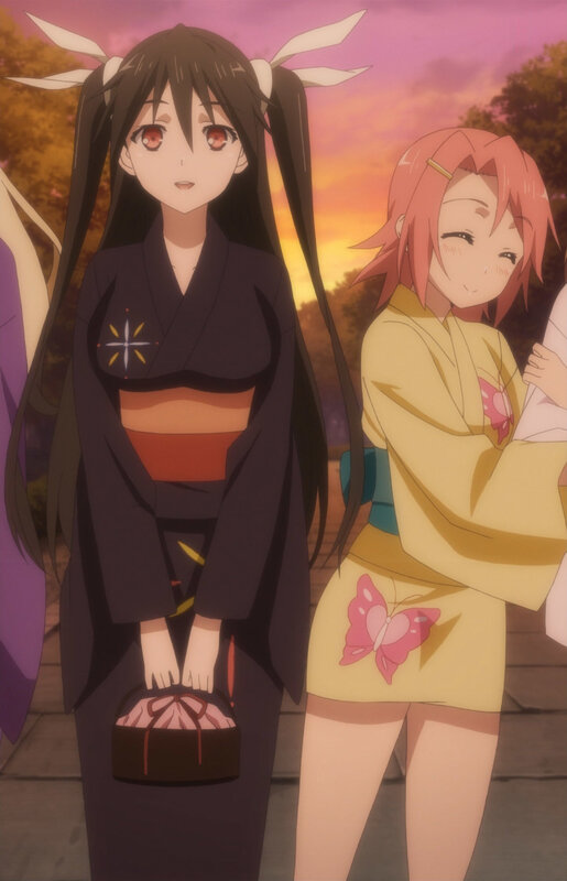 Two Anime Girls in Kimonos — Purple, Serene, Sunset