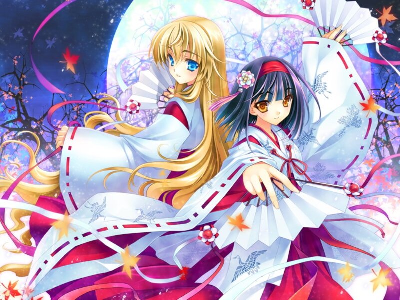 Two Anime Girls in Kimonos — White, Dreamy