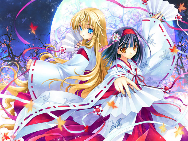 Two Anime Girls in Kimonos — White