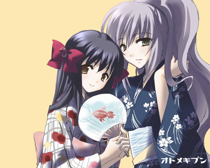 Two Anime Girls in Kimonos — Yellow, Calm
