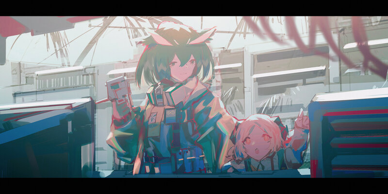 Two Anime Girls in Lab — Blue